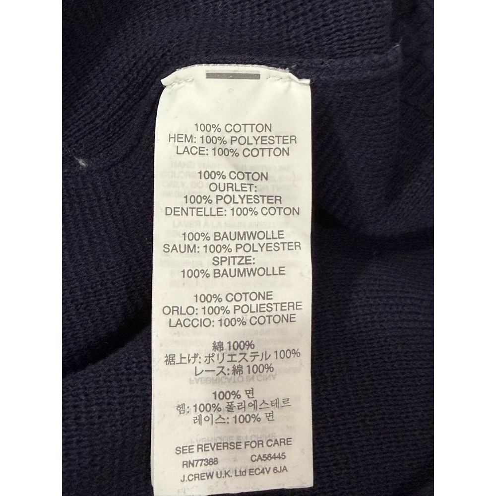 J.Crew Navy Blue Cotton Knit Lace Hem Sweater 3/4 Sleeve Boxy Top RN77388 Small - Picture 5 of 6